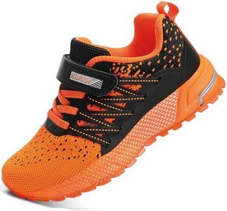 KUBUA Kids Sneakers for Boys Girls Running Tennis Shoes Lightweight Breathable Sport Athletic Black Orange
