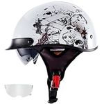 Retro Motorcycle Half Helmet DOT Approved Adult Motorcycle Half Helmet Half Face Vintage Scooter Helmet with Visor for Scooter Moped Cruiser Motorcycle Skull Cap Vintage Helmet