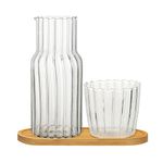 BFYDOAA Bedside Water Carafe and Glass Cup, 20oz Nightstand Carafe with Tumbler and Wooden Pallet for Guest Bedroom,Bathroom,Living Room