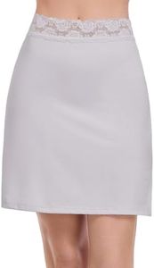 MANCYFIT Half Slips for Women Underskirt Short Mini Skirt with Floral Lace Waistband Gray Medium