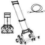 COSTWAY Folding Hand Truck on 10 Wheels, Aluminium Stair Climbing Cart with Adjustable Handle and Cord, Sack Dolly Truck Trolley for Moving Shopping Travel, 80KG Load Capacity