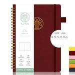 Spiral Dot Grid Notebook Journal, Dotted Paper Notebook, Hardcover Spiral Notebook, Medium A5, ALLTREE Twin Wire Spiral Bound Notebook with Date & Month Recording, Pen Loop, Pocket, Stickers, Ribbon, 160 Pages, Journal for Women & Men, Burgundy(6"x8.5")