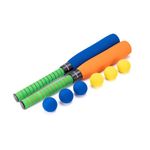 CeleMoon 2-Pack 22 Inch Kids Foam Soft Baseball Bat Toys with 6 Balls for Kids Toddlers Youths Outdoor Indoor Sport T Ball Game Playing, Blue & Orange