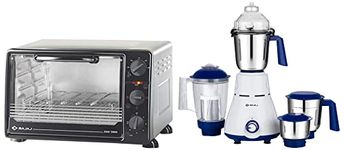 Bajaj Rex 750W Mixer Grinder with Nutri Pro Feature, 4 Jars, White & 2200 TMSS Oven Toaster Griller (OTG) with Motorised Rotisserie and Stainless Steel Body, Black, Silver, 22 Liter