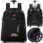 PISKGODSF Black Rolling Backpack for Adults, 22 Inch Travel Backpack with Wheels, Large Wheeled Backpack, Roller Backpack on Wheels, Big Wheels Backpack with Laptop Waterproof Compartment