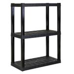 Oskar 3 Tier Plastic Shelf, Garage Shelving Unit, Rack and Storage Shelves - Ideal for Storage Shed, and Shelf Organizer - Perfect for Garage Storage and Shelving Solutions,Black