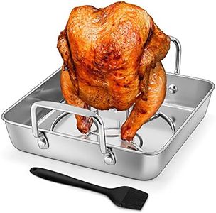 HaSteeL Beer Can Chicken Holder 3Pcs, Includes Stainless Steel Vertical Chicken Roaster Stand Rack, Heavy Duty Roasting Drip Pan & Silicone Oil Brush, Great for Smoker Grill Oven BBQ, Dishwasher Safe