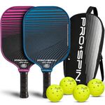 PRO-SPIN Pickleball Paddle Set of 2 - USAPA Approved Graphite Carbon Fiber Paddles, 4 Indoor/Outdoor Pickleballs, Premium Bag for Rackets & Balls, Raquettes Pickle Ball (Blue/Pink, 2-Player Set)