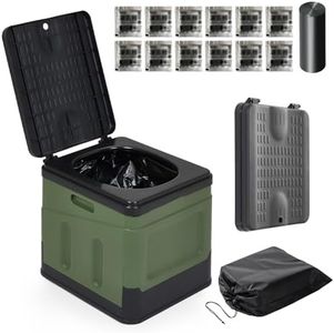 Warmiehomy Portable Camping Toilets for Adults, Outdoor Lightweight Foldable Toilets, Compact Travel Toilet for Adult Potty with Curing Agent, Compost Toilet Max 150KG (Green)