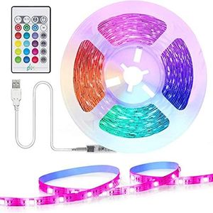 TASMOR Tira LED de 2 m USB, RGB LED TV, retroiluminación LED, 16 colores y 4 modos, barra de sincronización con música, cadena de luz LED con mando a distancia, para televisores de 40 a 60 pulgadas