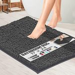 Soft Plush Chenille Bathroom Rug, Absorbent Microfiber Bath Mat, Machine Washable, Non-Slip Grip, Quick-Dry, Thick Shag Carpet Great for Bath, Shower Floor, Bedroom, or Door Mat (Charcoal Gray, 17x24)