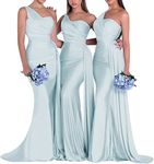 Rlweus Bridesmaid Dresses One Shoulder Mermaid Satin Prom Dresses Wedding Party Dress Formal Evening Gowns, Baby Blue, 20