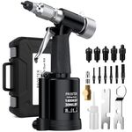 Proster Pneumatic Rivet Nut Gun - 1400KGF Air Nut Gun Set with 5 Nose-Piece & Metric Mandrels M4 M5 M6 M8 M10, Rivnut Tool Kit with Adjustable Pressure Valve for Workshop Maintenance