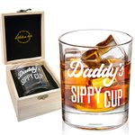 LIGHTEN LIFE Daddy's Sippy Cup Whiskey Glass 360ml,Unique Dad Gift in Valued Wooden Box,Funny Gag Gift for New Dad,Father from Das Daughter Kids for Father's Day,Birthday