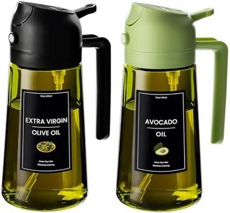 CXINYI - 16oz/470ml Olive Oil Dispenser for Kitchen with Stickers - 2 in 1 Olive Oil Sprayer for Cooking, Air Fryer, and Salad, Black&Green (Light-Proof Kitchen Gadget)