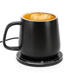 APEKX Smart Warmer Ceramic Mug Set - 131°F / 55°C Optimal Temperature Control, Wireless 15W Phone Charging Pad - 12.8 fl oz/380 mL Capacity with USB-C (Black)