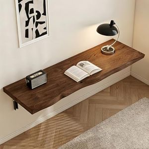 Quvex Solid Wood Wall Mounted Folding Table, Live Edge Drop Leaf Floating Wall Table, 300 lb Capacity, Space-Saving Fold Down Murphy Desk for Laundry Room, Home Office, 78.7"/200cm L, Walnut