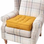 HOMESCAPES Mustard Armchair Booster Cushion Large Firm 50cm Square Seat Pad with Supportive 10 cm Thick Lift Soft Touch Cotton Dark Yellow Cushion For The Elderly, Post-Operative and Pregnancy