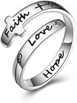 POPLYKE Cross Rings Sterling Silver Faith Adjustable Wrap Rings for Women Teens Inspirational Jewelry Gifts (Hope)