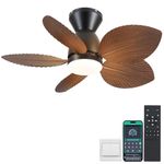 Kviflon Ceiling Fans with Lights and Remote/APP Control, 30 Inch Small Tropical Low Profile Ceiling Fan Light, Flush Mount Palm Leaf Ceiling Fans for Bedroom Kitchen Patio Indoor Outdoor, Brown