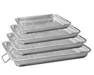 New 4 Pcs Professional Stainless Steel Roasting Trays with Removable Rack Pan Kitchen Cooking Baking Sturdy Handles Built to Last for Years Oven Roasting Pan with Grill