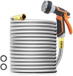 100ft Garden Hose Heavy Duty Long Water Hose with 10 Functions Hose Spray Nozzle, Flexible, Lightweight, Kink-Free, Rust Proof Metal Hoses for Yard 100 ft, Outdoor, Stainless Steel Waterhose