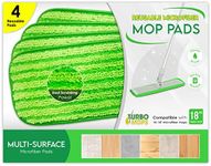 Microfiber Mop Pads 4 Pack - Reusable Washable Cloth Mop Head Replacements Best Thick Spray Wet Dust Dry Flat Velcro Attachment 18" Inch - Cleaning Refill Fits Bona, Bruce, Rubbermaid, Libman + More