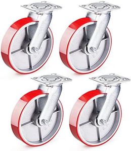 GBL Casters Set of 4 Heavy Duty with 0 Brakes - up to 3351 lbs - No Floor Marks Silent Scaffolding Caster Wheels - 8 Inch Hard Rubber Industrial Wheel - Red