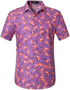 Hawaiian Shirt for Men, Flamingo Shirt, Tropical Shirts for Men Summer Short Sleeve Button Down (4X-Large, Purple Orange)
