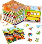 SANNIX 12 Pack Wooden Jigsaw Puzzles for Toddlers 3 4 5 Years Old, Party Favors Transportation Jigsaw for Kids, Educational Puzzles Travel Toy with 12 Organize Bags