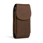 Hengwin Genuine Leather Flip Phone Holster Fits for Samsung Galaxy A15 A25 A54 S23+ S22+ S21+ S20 FE iPhone 15 Plus 14 Plus Case with Belt Clip Belt Loop Carrying Pouch Cell Phone Holder (Retro Brown)