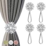 FACIACC Magnetic Curtain Tiebacks, 4 Pack Decorative Drapery Curtain Buckle with Strong Spring Rope & Flower Magnetic Crystal, Curtain Holder for Home Window Kitchen Treatment