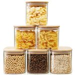 HomArtist Square Glass Jars with Bamboo Lids 27 FL OZ [Set of 6], Glass Canisters with Airtight Lids, Glass Food Storage Containers for Coffee, Sugar, Tea, Candies, Cookies,Best for Kitchen & Pantry