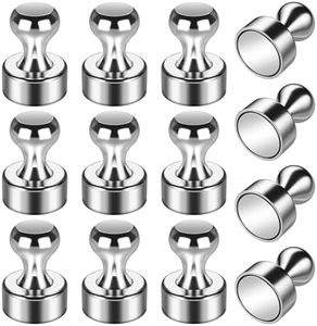 Grtard 12 Pack Magnetic Push Pins Fridge Magnets Whiteboard Magnets, Small Neodymium Magnets Push Pin Magnets for Whiteboard, Fridge, Map Magnets Refrigerator Magnets for Office, School, Locker