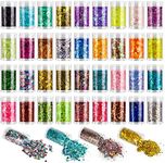 Holographic and Iridescent Chunky Glitter Sequins, 36 Colors Mixed Cosmetic Glitter for Face Body Eye Hair Nail Art Lip Gloss, Festival Glitter Makeup with Different Hexagons Size