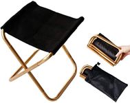 Portable Mini Camping Stool Small Folding Stool Mini Camp Chair Foot Rest for FishingTravel Hiking Garden Beach Oxford Cloth Seat with Storage Bag (Gold Black)