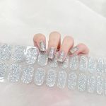 Nail Stickers for Nail Art Gel Nail Stickers - 20 Stickers Gel Nail Wraps - Upgrade Glitter Gel Nail Strips Last for 15 Days - Gel Nail Stickers Nail Art Stickers No Need UV/LED Lamp (Silver Glitter)