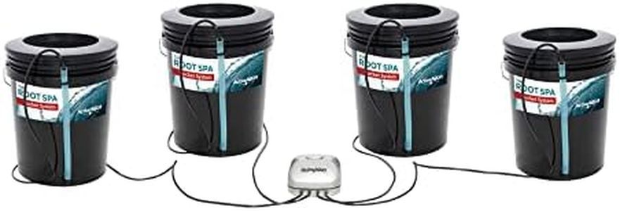 Hydrofarm RS5GAL4SYS 5 Gallon Hydroponic Grow Kit Multi-Purpose Hose and Air Pump, Black Culture Root Spa 4 Buckets, Deep Water System