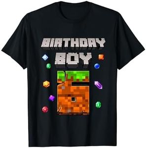 6th Birthday Boy 6 Video Gamer Pixel Number Six Bday Party T-Shirt