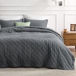 Bedsure Boho Quilt Queen Size Dark Grey, Elegant Diamond Pattern, Ultra Soft and Lightweight Bedspreads & Coverlets, Quilted Bedding Sets for All Seasons, 3 Pieces, 1 Quilt and 2 Pillow Shams