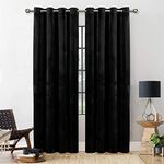 Yorkshire Bedding Blackout Curtains 66 x72 Room Darkening Black Eyelet Crushed Velvet Curtains For Living Room Window Curtains + Tie Backs (168cm x 183cm)