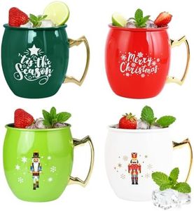 TJ Moscow Mule Mugs Set of 4, 12 oz Christmas Moscow Mule Mugs with 304 Stainless Steel Lining and Gold Brass Handles for Drinking Water & Cocktails Juice, Beer, Bars, Parties,4 color