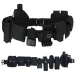 Davi Collection Police Utility Duty Belt Kit with Pouches Quick Release 44" 10 in 1 Security Guard Belt Tactical Law Equipment System Set Outdoor Modular Hunting Fishing Belt Black