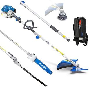 Hyundai 52cc Long Reach 5-in-1 Petrol Garden Multi Tool with 430mm Grass Trimmer, 425mm Hedge Trimmer, 10" Pole Chainsaw, Brushcutter with 800mm extension shaft