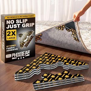 PHIXBEAR Large Corner Grips for Rugs, Dual-Layer Tech Protects Rug & Floor, Reusable Washable Grip Pads for Rugs, No Slip Hold for Kids & Pets (Black 16 PCS)