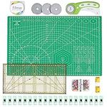 INTLMATE A3 Cutting mat Set Fabric Cutter Tool Kit Including 17inches self-Healing Cutting mat,45mm Rotary Cutter with 3 Replacement Blades,Acrylic Quilting Ruler,Patchwork Ruler,20 Clips,100 pins