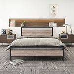 HOJINLINER Queen Bed Frame with Wood Headboard,Heavy Duty Platform Bed Frame Queen No Box Spring Needed,Strong Slats Mattress Foundation,Easy Assembly,Teak Oak