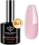 Modelones Builder Nail Gel, 8-in-1 Nude Pink Glitter Builder Nail Gel Polish, Rainbow Iridescent Shimmer Rubber Base Gel Polish, Jelly Pink Sparkle Hard Gel Color Base LED Cured Extension Gel