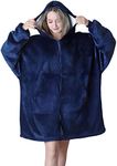 Queenshin Wearable Blanket Hoodie, Oversized Flannel Comfy Sweatshirt for Adults, Warm Cozy Hooded Body Blanket, Navy Blue