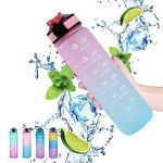 Gaiayhc Sports Water Bottle 1 L,Motivational Water Bottle with Time Marker and Straw,30oz Leakproof Design Water Bottle Sports,Hiking,Gym,Fitness,Outdoor,Cycling,School & Office，Gradient Blue Powder